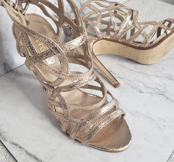Topshop rose gold metallic strappy sexy caged heels sz 7.5 - Picture 6 of 11
